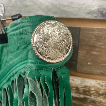 USED  Ladies Western Chaps with Fringe XL Green