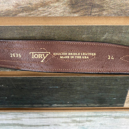 USED Tory Leather Ladies English Leather Belt 34" Brown