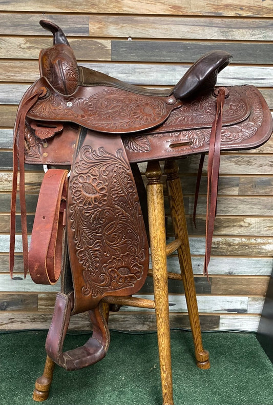 USED Circle Y Park and Trail Saddle 14" Dark Oil Floral Tooled