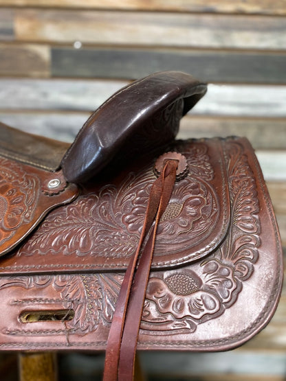 USED Circle Y Park and Trail Saddle 14" Dark Oil Floral Tooled