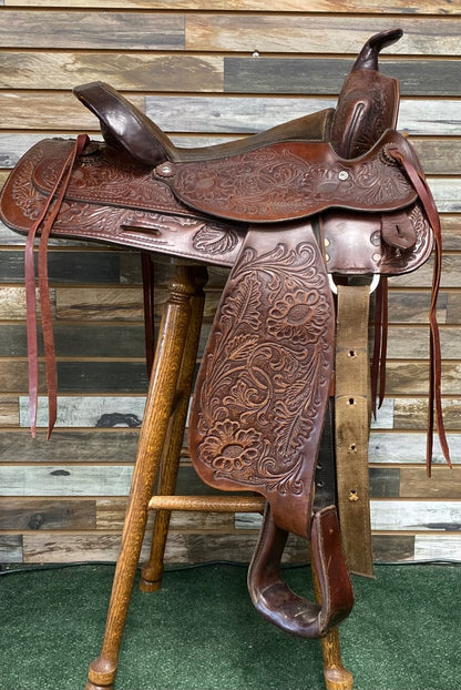 USED Circle Y Park and Trail Saddle 14" Dark Oil Floral Tooled