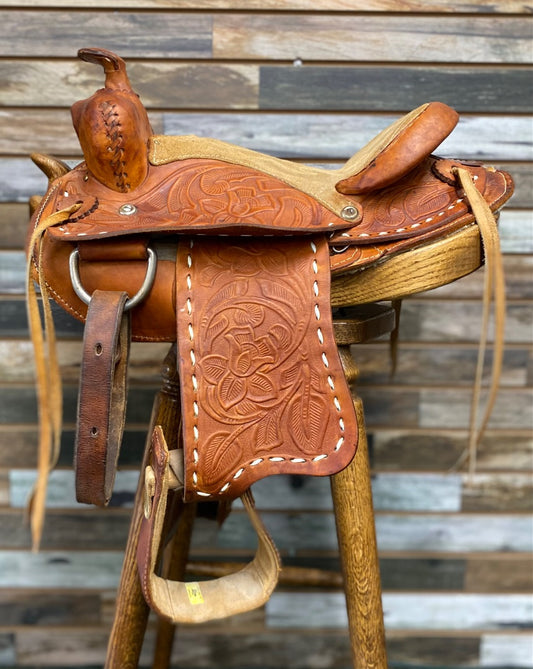 USED  Youth Trail Saddle 12" Floral Tooled Light Oil