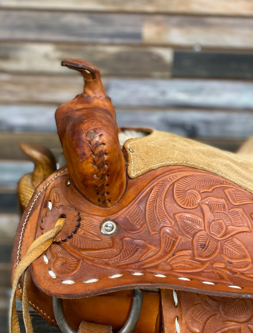 USED  Youth Trail Saddle 12" Floral Tooled Light Oil