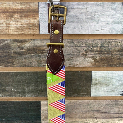 USED Bridle Works Ladies English Belt - Sirrups Ribbon 34" Red/White/Blue