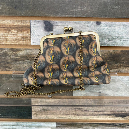 USED Golden Horseshoe Equestrian Clutch Purse 8” x 7” Brown