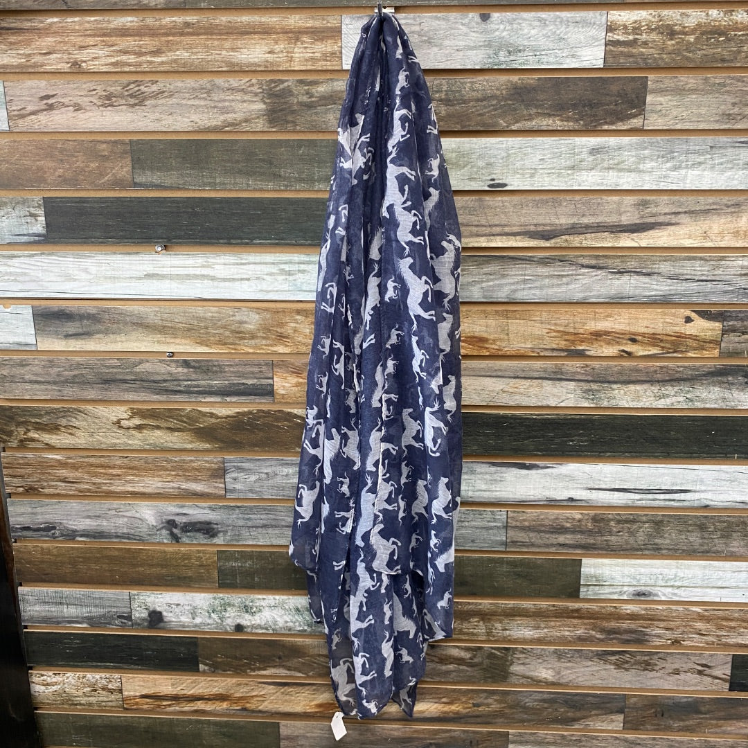 USED On Course Cotton Scringe Cooler 68” x 31” wide Blue With White Horses