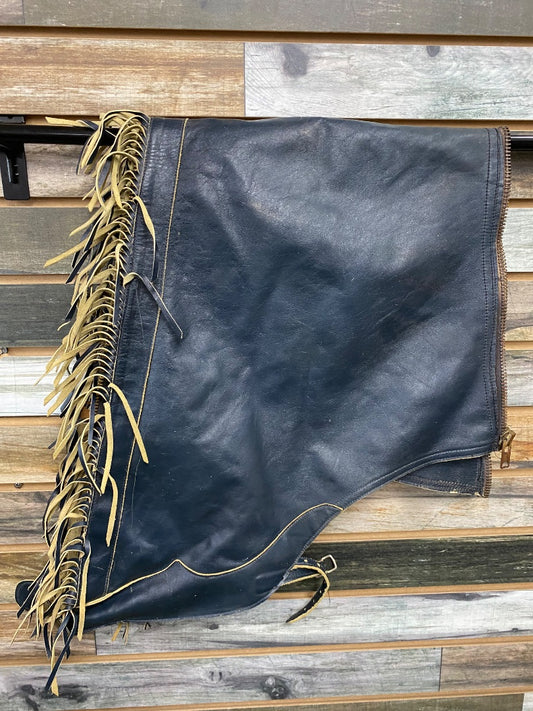 USED  Ladies Western Chaps Medium Blue Fringe