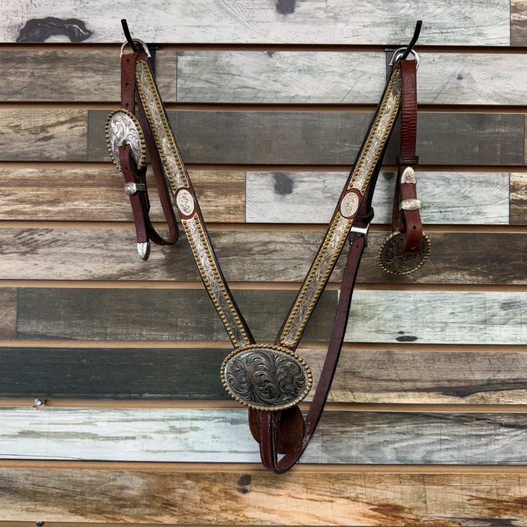 USED  Show Saddle with Matching Breast Collar 16.5" x 20.5" Brown