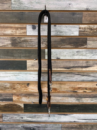 USED  Western Roping Rein with Trigger Snaps  Black Nylon