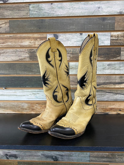 USED Justin Ladies Western Boots 9 1/2 Tan/Black
