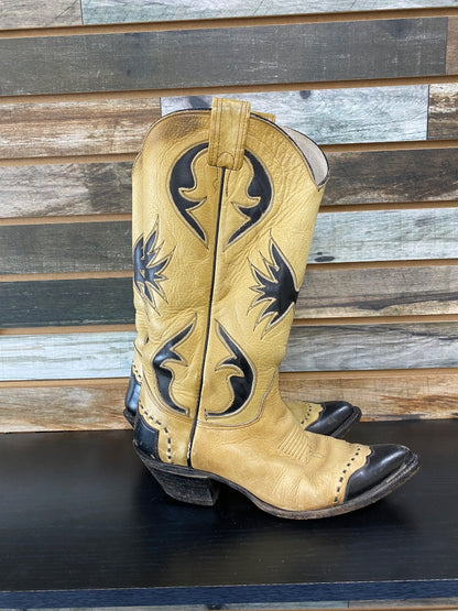 USED Justin Ladies Western Boots 9 1/2 Tan/Black