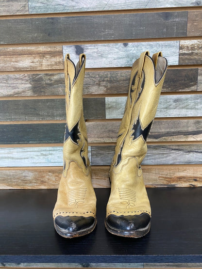 USED Justin Ladies Western Boots 9 1/2 Tan/Black