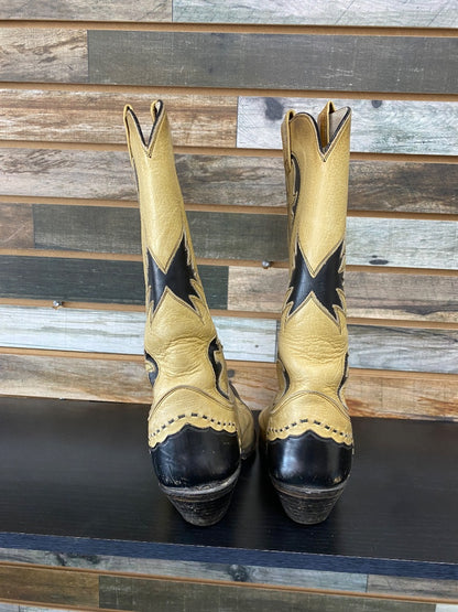 USED Justin Ladies Western Boots 9 1/2 Tan/Black