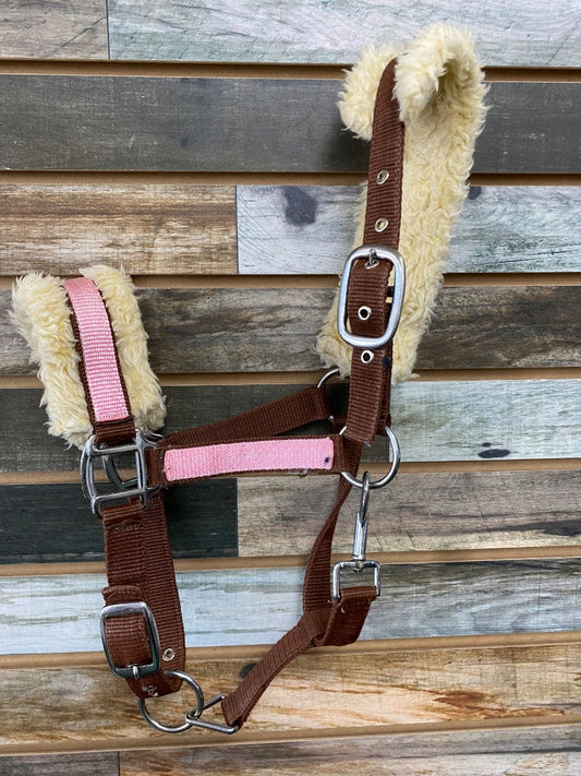 USED  Fleece Lined Halter Pony / Small Horse Brown and Pink