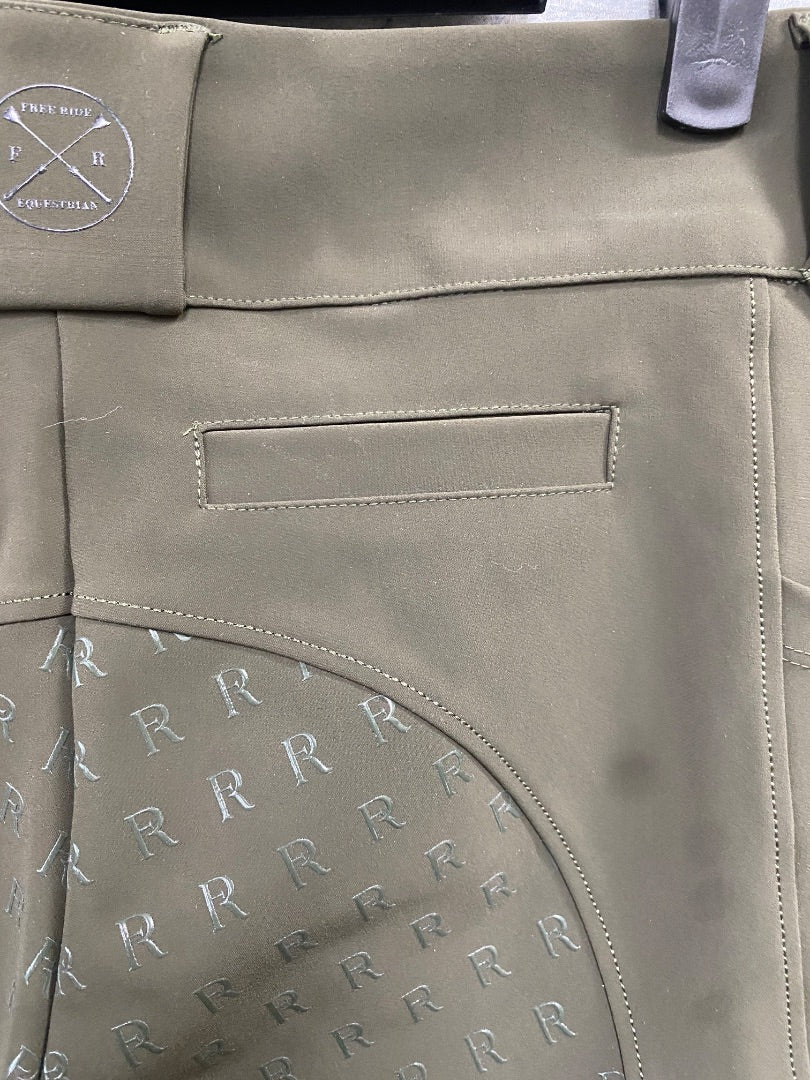 USED Free Ride Full Seat Breeches 28 Olive Green