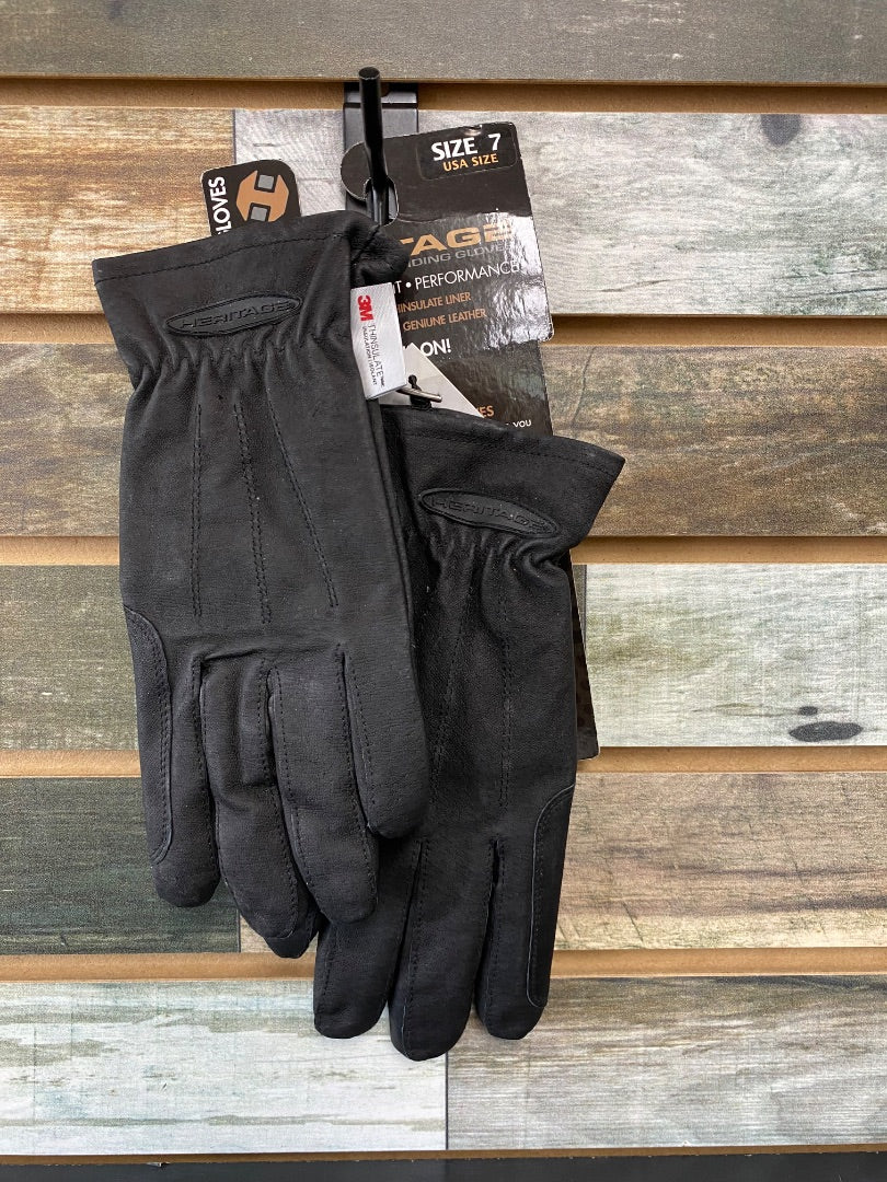 USED Heritage Leather Riding Gloves 7 Black โ Golden Horseshoe Equestrian