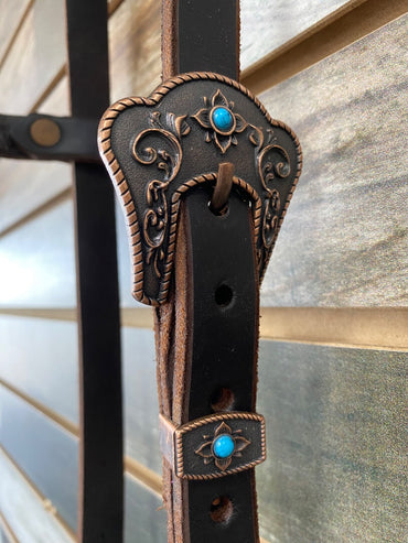 USED  One Ear Braided w/ Turqoise Buckle Horse Dark Oil