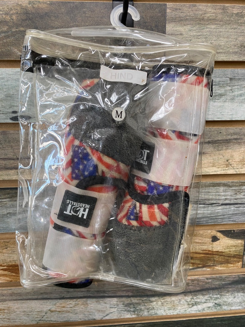 USED Hot Headstalls Set of 4 Sport Boots  Red White & Blue