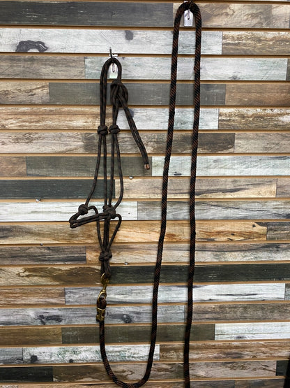 USED Weaver Nylon Rope Halter With Lead Horse Brown/Black