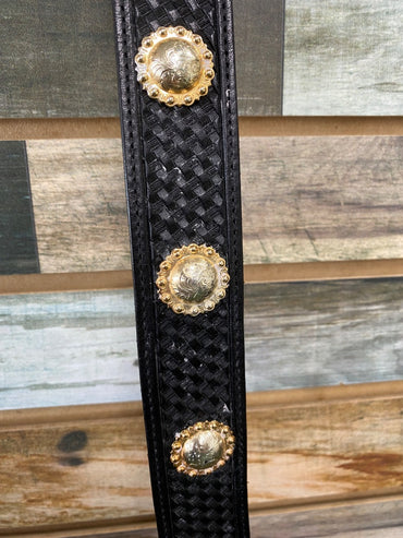 USED  Youth Western Basket Weave Belt with Gold Conchos Youth 30" Black