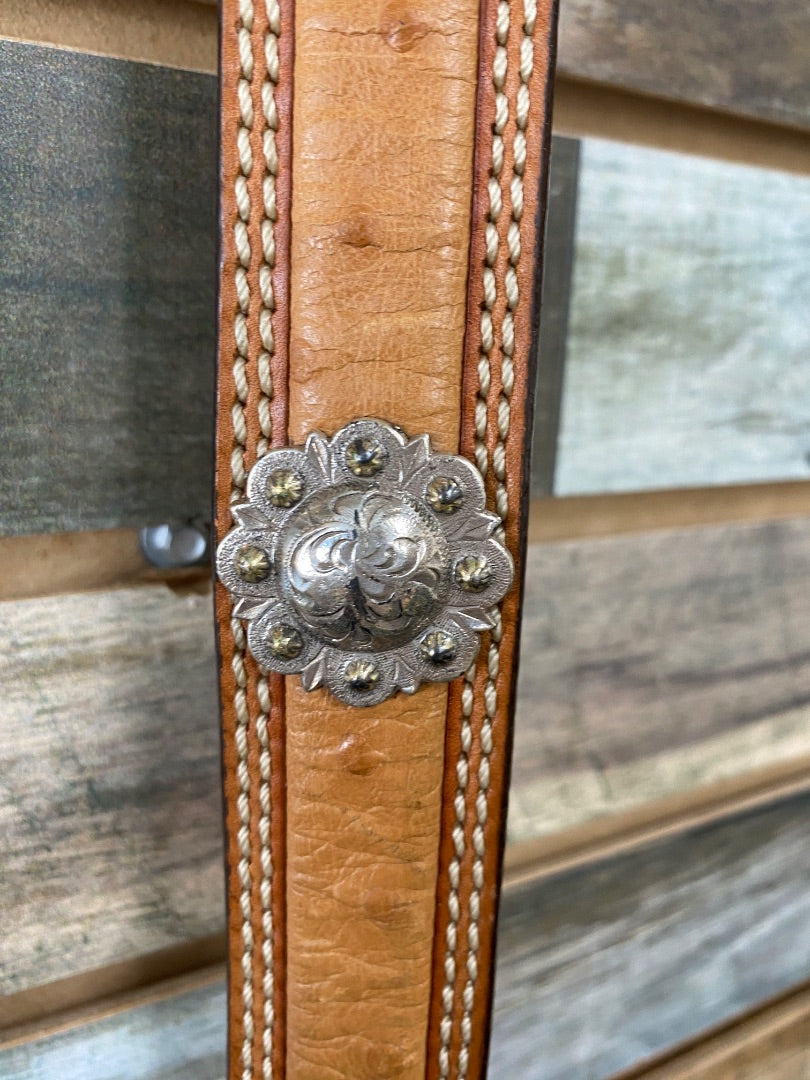 USED Tony Lama Ostrich With Silver Conchos Youth Belt Youth 30" Light Oil