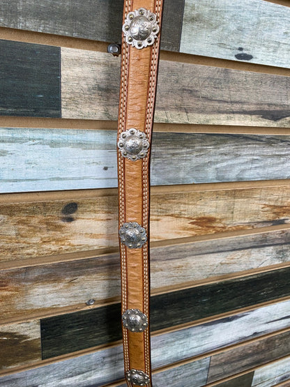 USED Tony Lama Ostrich With Silver Conchos Youth Belt Youth 30" Light Oil
