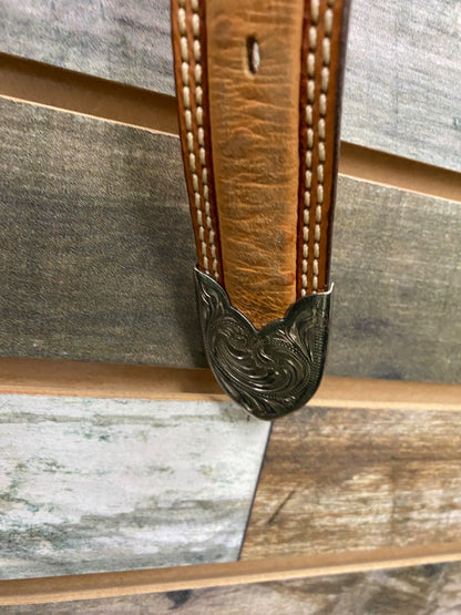 USED Tony Lama Ostrich With Silver Conchos Youth Belt Youth 30" Light Oil