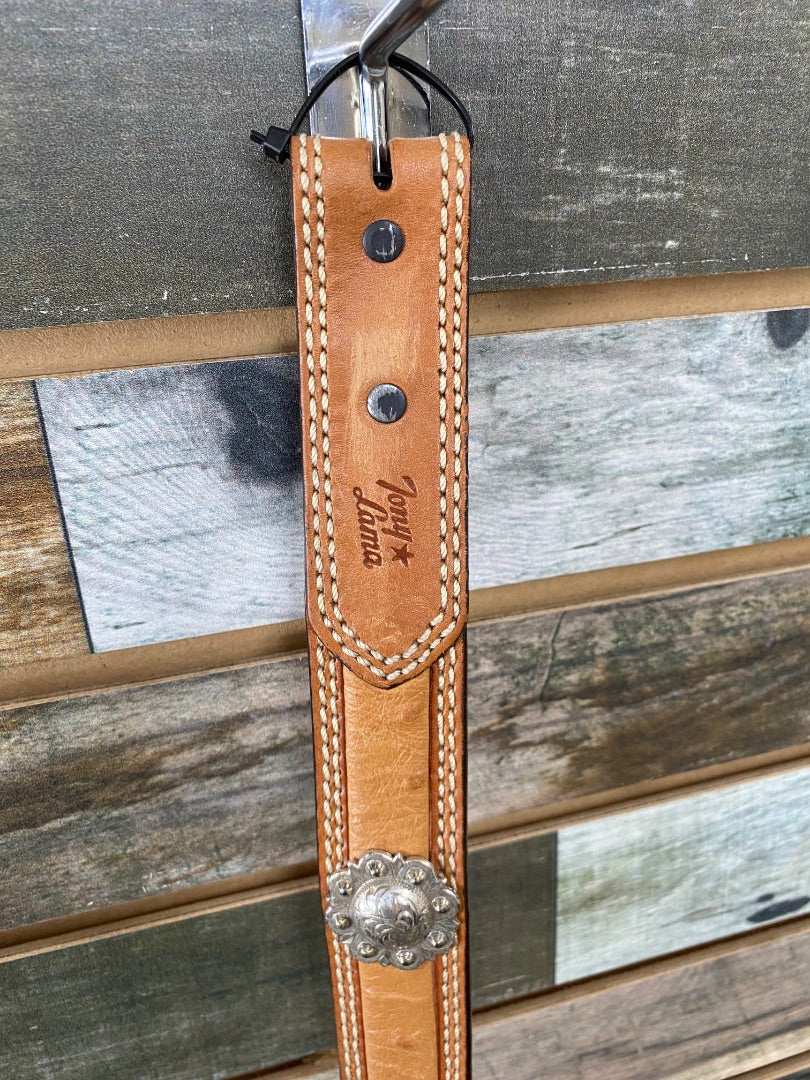 USED Tony Lama Ostrich With Silver Conchos Youth Belt Youth 30" Light Oil