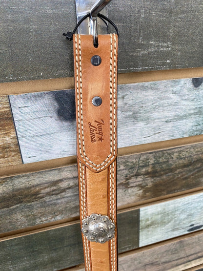 USED Tony Lama Ostrich With Silver Conchos Youth Belt Youth 30" Light Oil