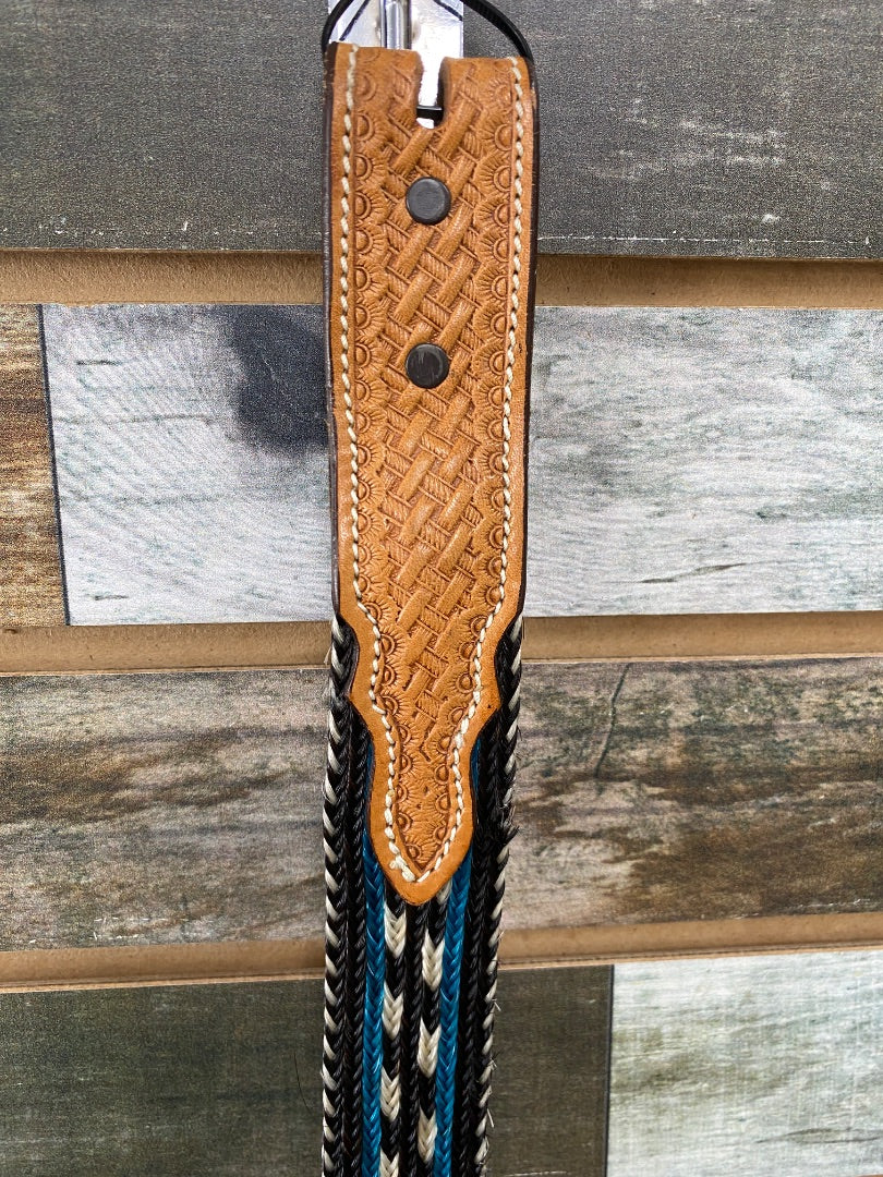 USED  Horse Hair Belt Youth 30" Teal/Black/White