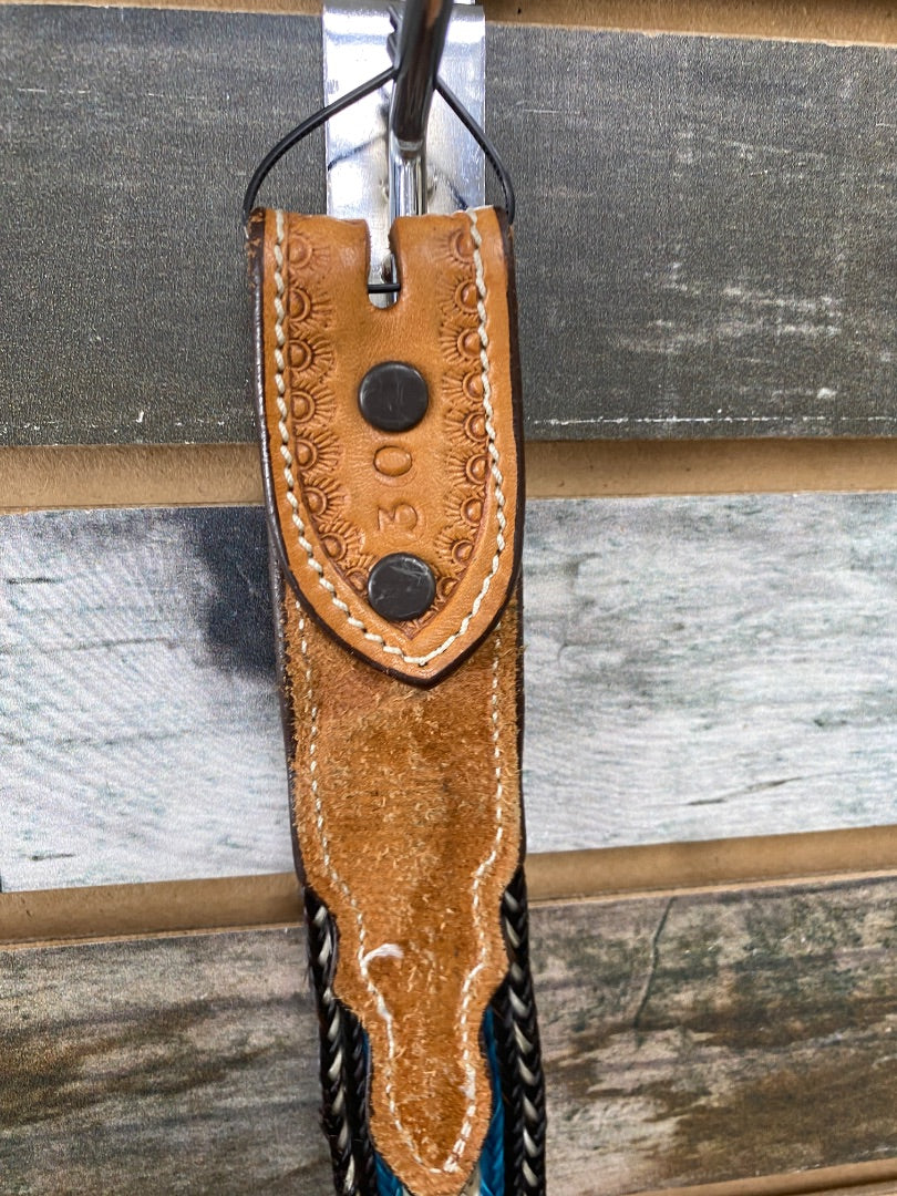 USED  Horse Hair Belt Youth 30" Teal/Black/White