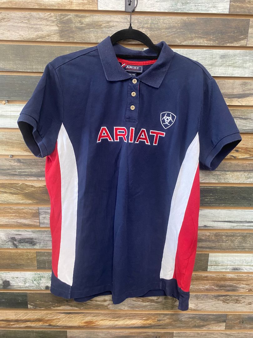 USED  Ariat Polo Shirt Blue/Red/White