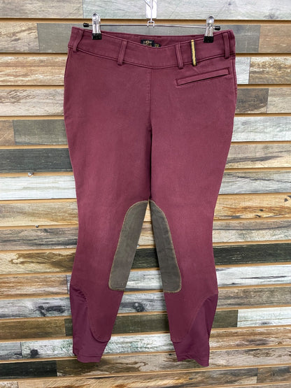 USED Noble Outfitters Ladies English Breeches Knee Patch 28R Burgundy/Tan