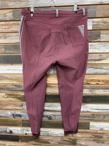USED HKM Ladies English Breeches Full Seat 32 Burgundy/Grey