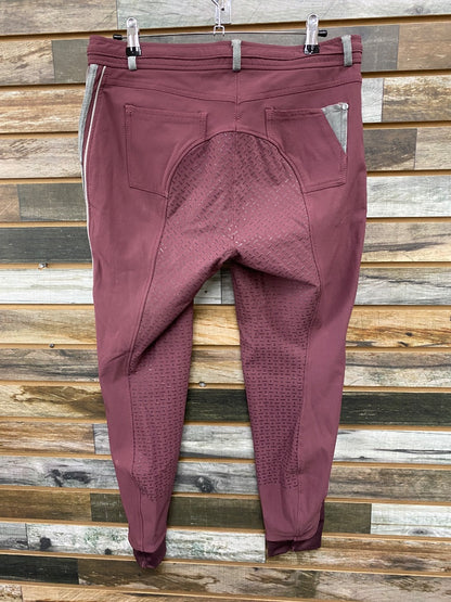 USED HKM Ladies English Breeches Full Seat 32 Burgundy/Grey