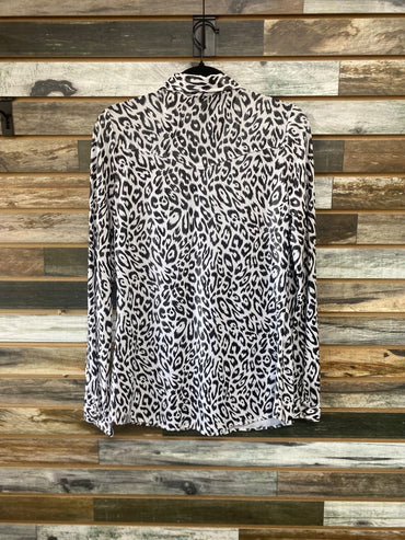 USED Roper Roper Rodeo Shirt, Snow Leopard Print Medium Black/White
