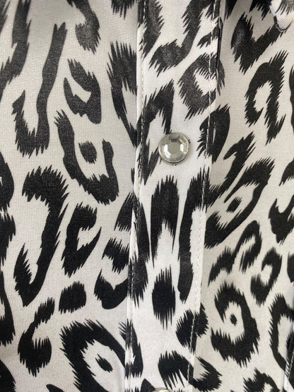 USED Roper Roper Rodeo Shirt, Snow Leopard Print Medium Black/White