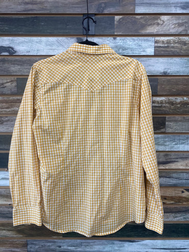 USED Wrangler Wrangler Ladies Western Yellow Check Shirt Large Yellow/White