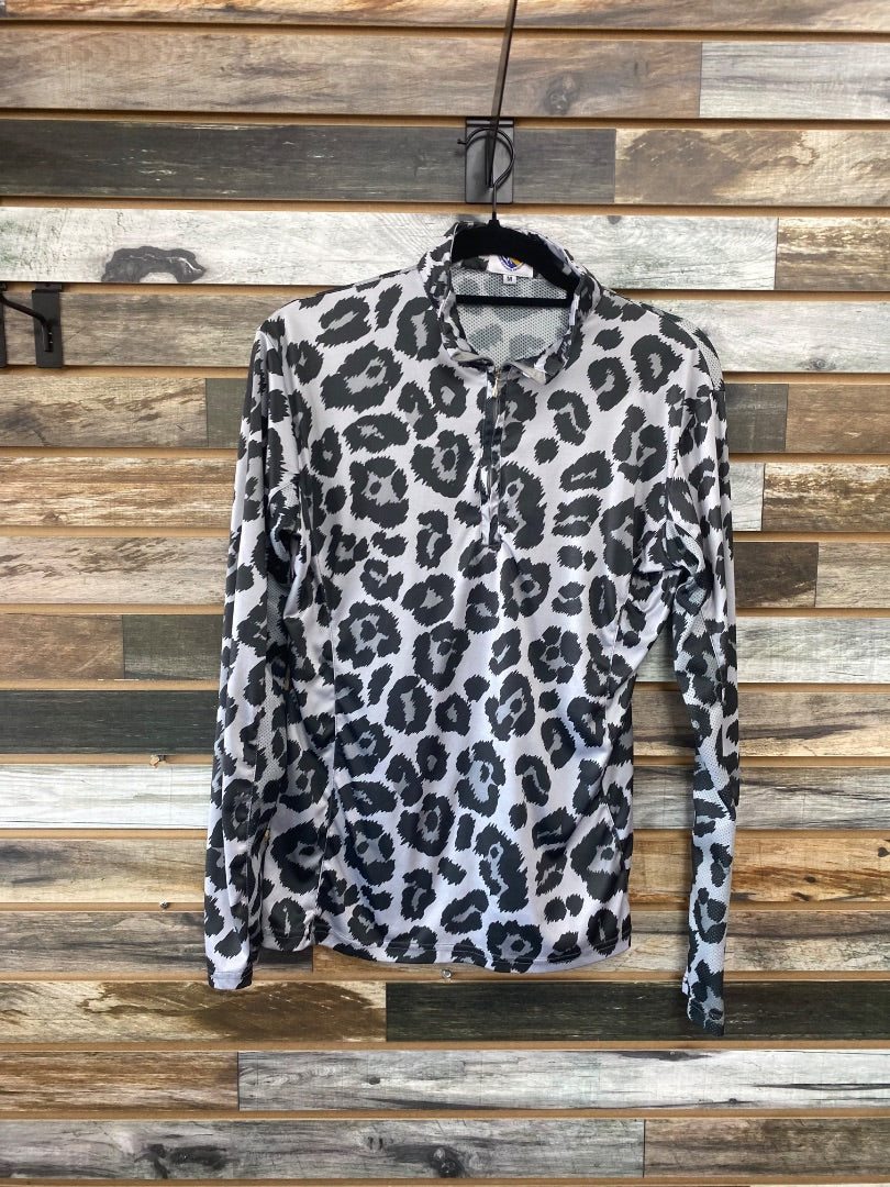 USED Royal Highness Equestrian Ladies English Sun Shirt Medium Black/White