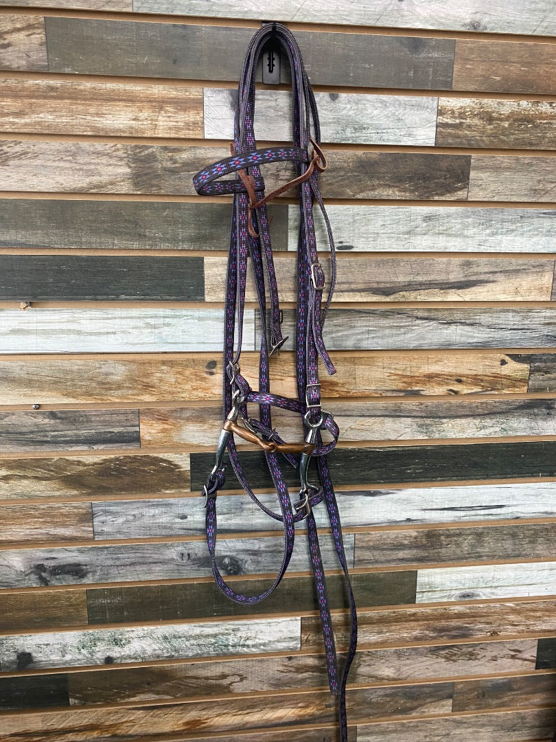 USED  Nylon Browband Headstall w/  Bit and Split Reins