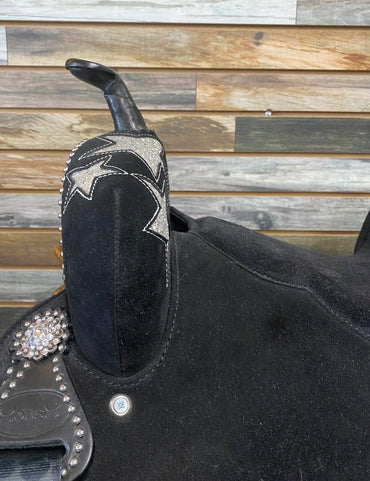 USED MOUSM  Barrel Saddle  Black w/ Silver Glitter Stars