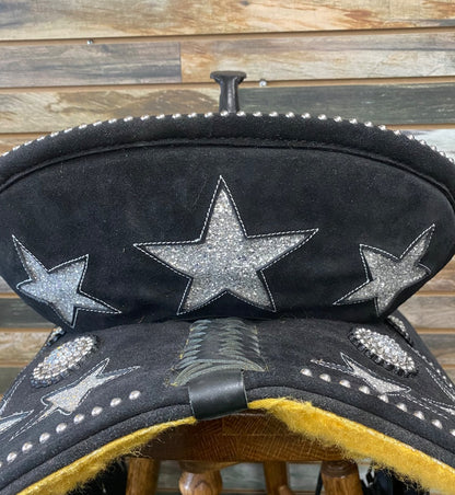 USED MOUSM  Barrel Saddle  Black w/ Silver Glitter Stars