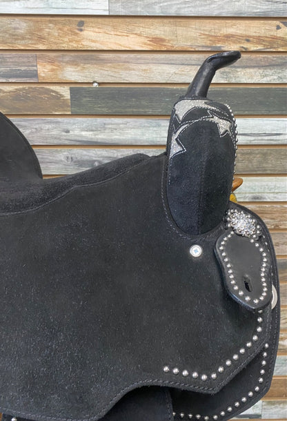 USED MOUSM  Barrel Saddle  Black w/ Silver Glitter Stars