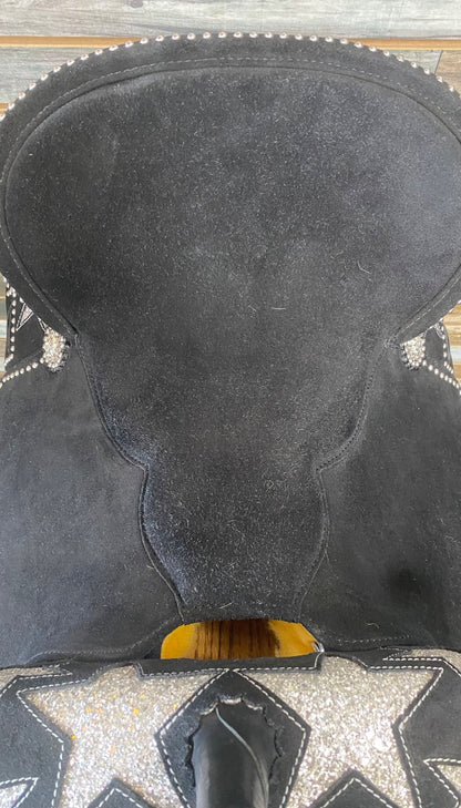 USED MOUSM  Barrel Saddle  Black w/ Silver Glitter Stars