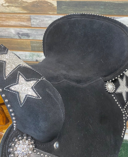 USED MOUSM  Barrel Saddle  Black w/ Silver Glitter Stars