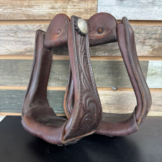 USED Circle Y Western Stirrups 4.5” Dark Oil