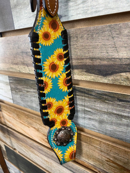 USED Hot Headstalls Leather Headstall and BreastCollar Set  Teal and Sunflower