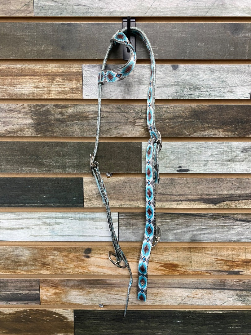 USED Tacktical Nylon Headstall and Breast Collar Horse BLue/Brown Aztec