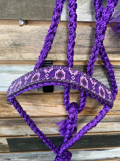 USED Tacktical Purple Rope Halter with Leather Nose  Purple
