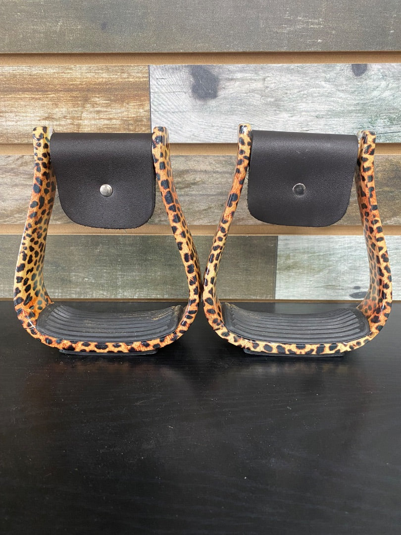 USED Hot Headstalls Leopard Print Barrel Stirrups